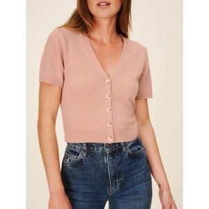 Reformation Cashmere V-Neck Short Sleeve Cardigan Pink